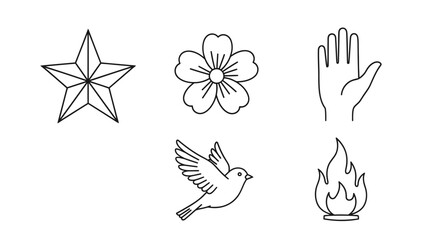 Fototapeta premium Simple Line Icons: Star, Flower, Hand, Bird, Fire - Graphic Elements