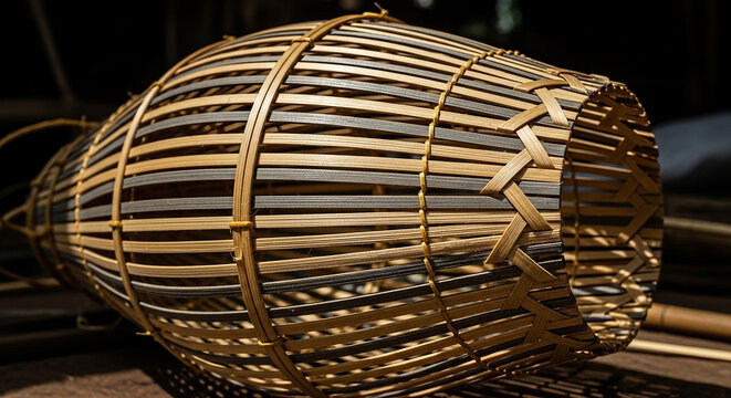 Handwoven Bamboo Fish Trap Basket - Traditional Craftsmanship