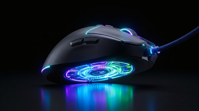 Computer mouse with glowing blue lights.