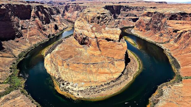 Aerial view of Horseshoe Bend, a horseshoe-shaped meander of the Colorado River