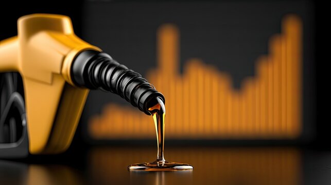 Yellow fuel nozzle dispensing liquid, with orange graph background