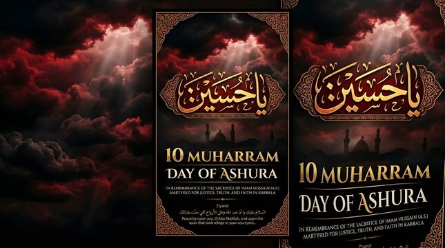  10 Muharram Day of Ashura Islamic Background with Ya Hussain Calligraphy