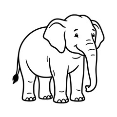 Fototapeta premium A friendly cartoon elephant stands with a happy expression, its large ears and trunk clearly defined in this simple, charming illustration. vector illustration