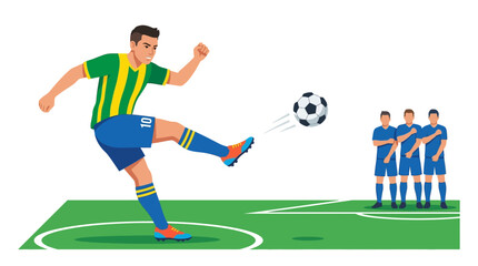 Dynamic Male Soccer Player Kicking Ball with Power on a Green Soccer Field © Alizay sports