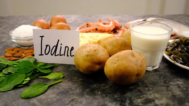 Foods that contain iodine. Selective focus.