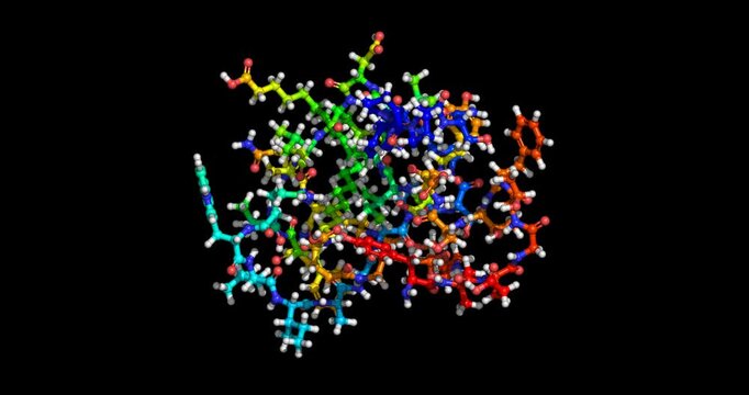 Tirzepatide, dual GLP-1 and GIP receptor agonist for type 2 diabetes and chronic weight management, 3D molecule spinning, 4K