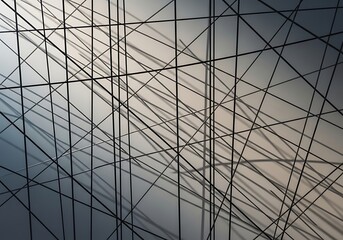 Fototapeta premium Modern geometric glass building facade reflection pattern.