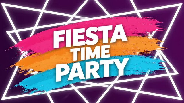 Vibrant party graphic with bold text and geometric shapes, perfect for celebrations and events