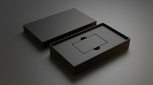 Minimalist black box with blank card mockup for luxury branding presentation