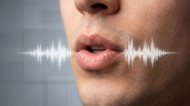 Woman lips speaking sound wave.
