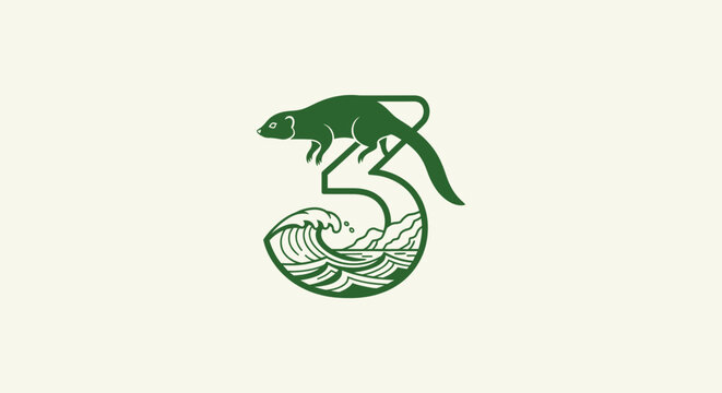 Green lizard logo with wave design element.