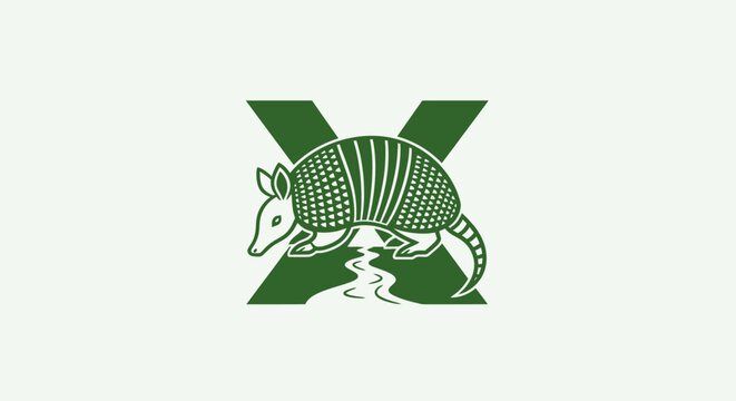 Armored armadillo with green X design illustration.