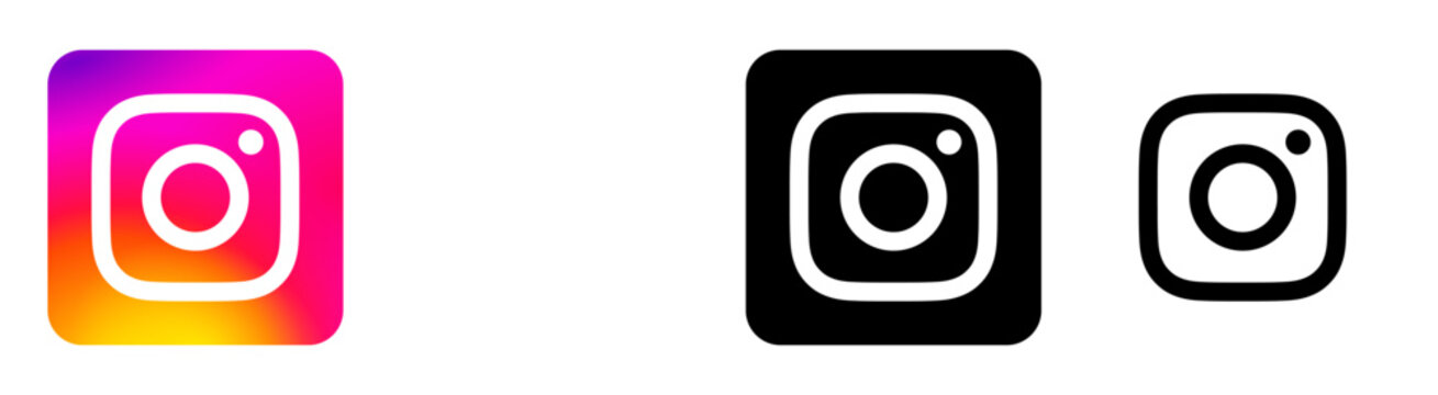 Instagram logo set. Blue, white and black Instagram logos