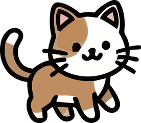 Cute Cartoon Kitten Walking, Brown and White Tabby Cat, Adorable Animal Illustration © Iqbal