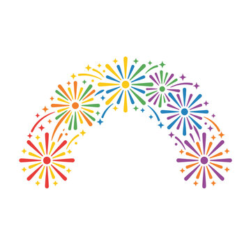 Colorful rainbow arc firework display illustration.