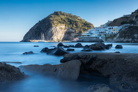 Cliffs and stones on the Tyrrhenian coast of San Angelo 
Ischia