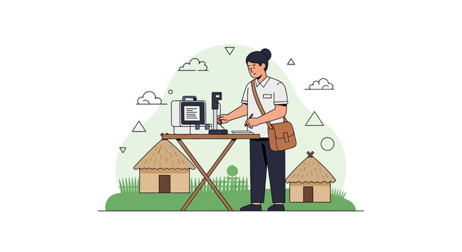 Healthcare Professional Conducting Medical Examination in Rural Village Setting
