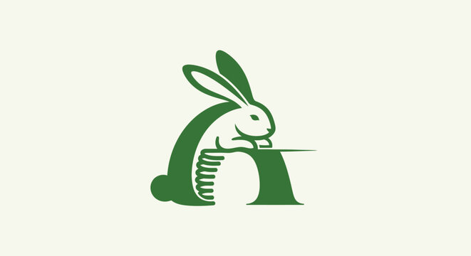 Green Rabbit Logo Design with Curved Tail.