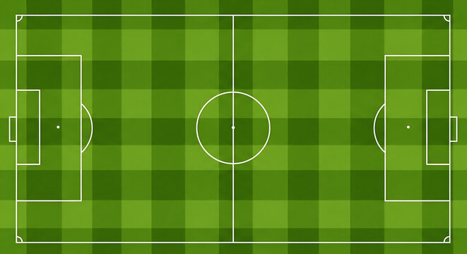 Top down view of soccer field pitch layout with green grass pattern training template background overhead professional strategy tactical