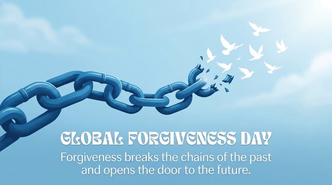 Breaking free chain with flying birds on Global Forgiveness Day