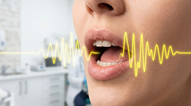 Woman with Open Mouth Speaking.