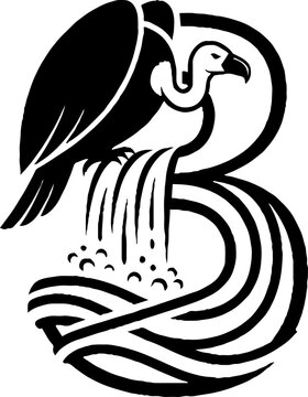 Stylized Eagle Head with Waterfall Design.