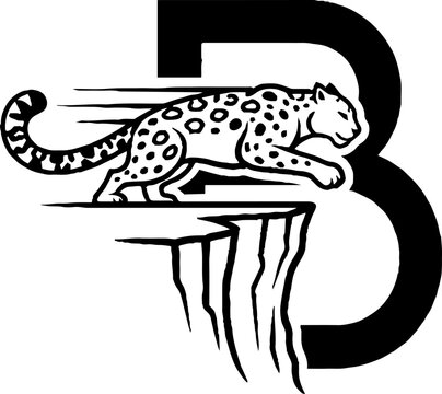 Leopard walking on stylized letter B design.