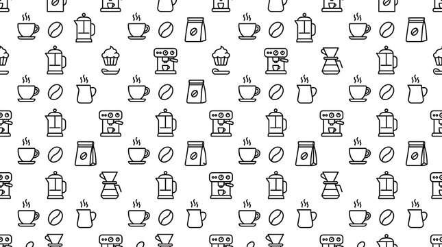 Coffee Seamless Pattern | Repeat Vector Background with Cafe Espresso Bean French Press and Barista Icons
