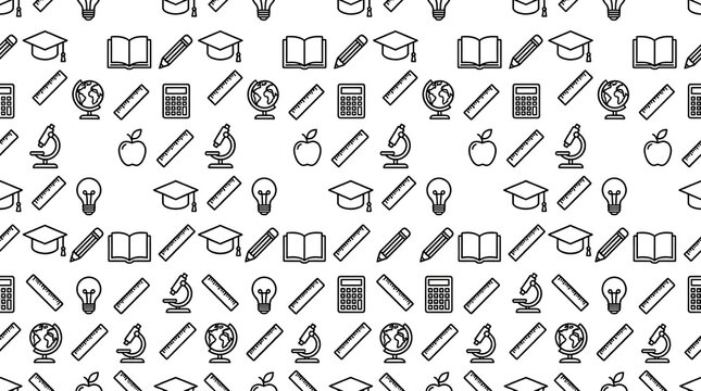 Education Seamless Pattern | Repeat Vector Background with School Book Pencil Graduation Cap and Learning Icons
