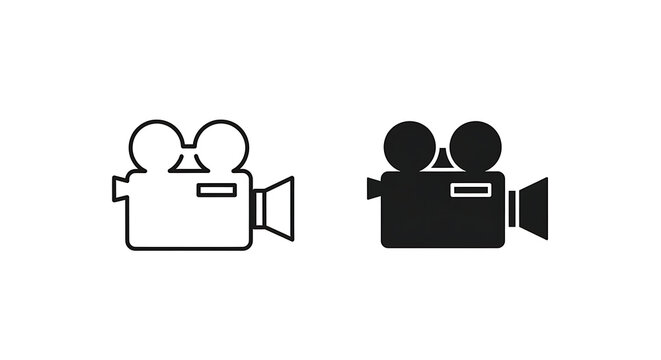 Black vintage film camera icons with lens flare