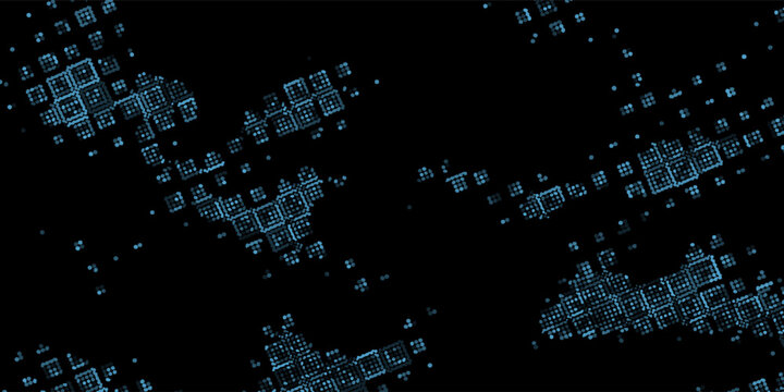 Red Pixel Grid Abstract Pattern With Digital Technology And Binary Style Glowing Squares On Black