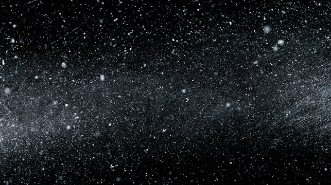Realistic White Dust Particles and Fine Scratches Overlay on Deep Black Background