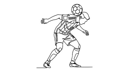 Fototapeta premium Continuous Line Drawing of a Male Soccer Player Balancing a Football on His Neck Minimalist Sport Illustration
