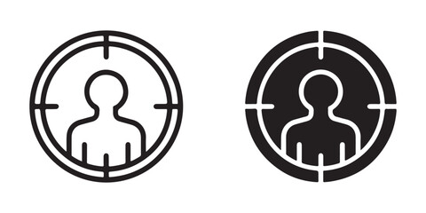 Targeted person icons in outline and filled styles, representing focus on individuals for goals or selection. © Moni