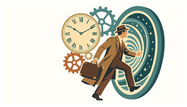 Businessman Running From Clock Time.