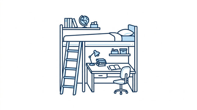 Loft bed with desk and chair for small space living.