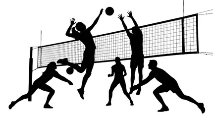 Volleyball players in action silhouette © Md