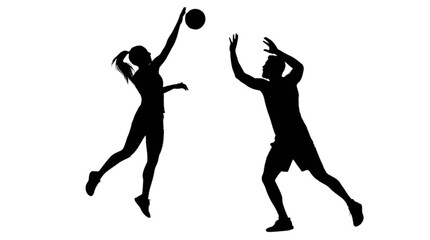 Black silhouette of two basketball players competing © Md