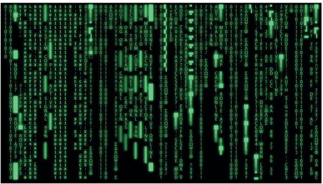 Futuristic green data stream interface design with cyber system core visualization featuring katakana elements and digital channels and cache lines