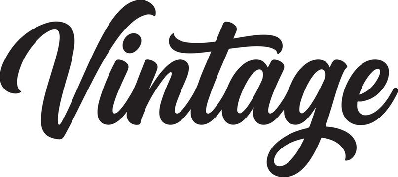 Black script lettering spelling the word vintage on a plain white background