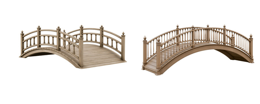 Elegant Wooden Bridges with Curved Design for Garden Pathways