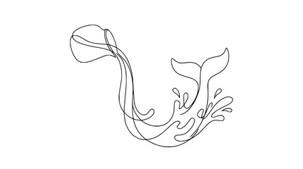 Continuous line drawing of a whale tail splashing water, minimalist art, isolated on white background © Ndak