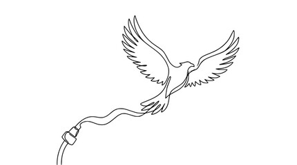 Fototapeta premium Continuous Line Drawing of a Bird with a Plug
