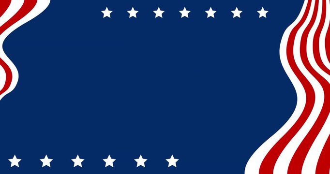 Copy space background animation for text and decorative ornaments in the colors of the United States flag. A combination of navy blue, red, and white.