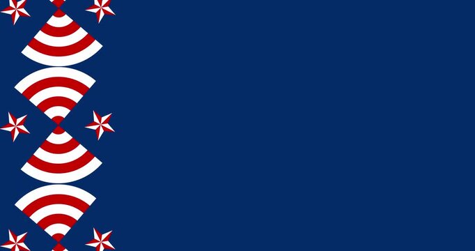 Copy space background animation for text and decorative ornaments in the colors of the United States flag. A combination of navy blue, red, and white.