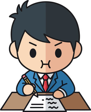 Angry Businessman Writing Test Paper, Focused Student Exam, Concentration and Stress