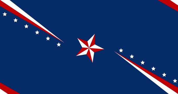 Copy space background animation for text and decorative ornaments in the colors of the United States flag. A combination of navy blue, red, and white.