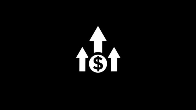 A beautiful dollar icon with three growth arrow icon animation on black background.Dollar icon,currency,money,cash icon animation.