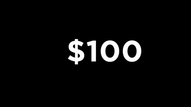 0 To 200 dollar icon countdown animation on black background.Zero dollar to two hundred dollar countdown,Dollar countdown icon.