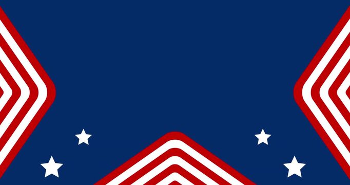 Copy space background animation for text and decorative ornaments in the colors of the United States flag. A combination of navy blue, red, and white.
